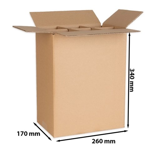 Karton klapowy 260x170x340 mm (zew.) na 6 butelek z kratownicą EB 585