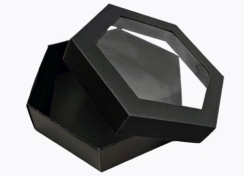 Pudełka karbowane czarne 240x240x90mm wieczko z oknem, 10szt