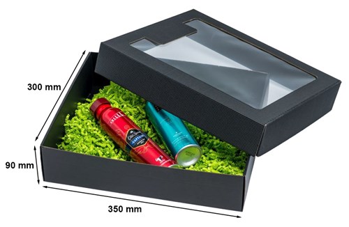 Pudełko karbowane czarne 350x300x90mm z oknem