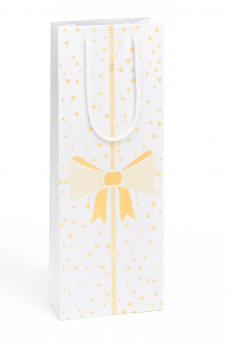 torebka na wino, torebka świąteczna, biała torebka prezentowa, motyw kokardy, opakowanie na wino