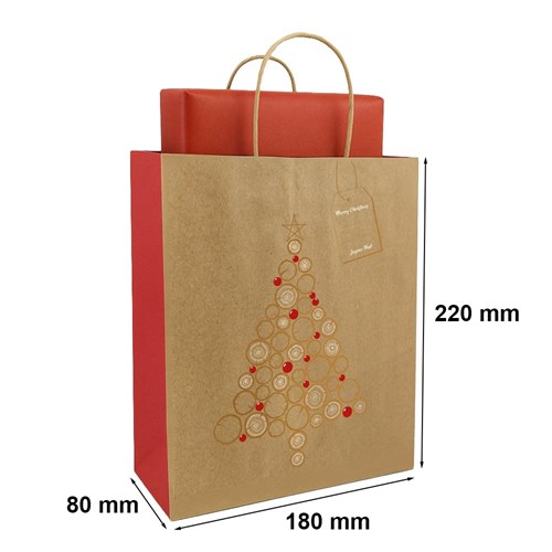 Torba upominkowa świąteczna KRAFT 180x80x220mm CHOINKA