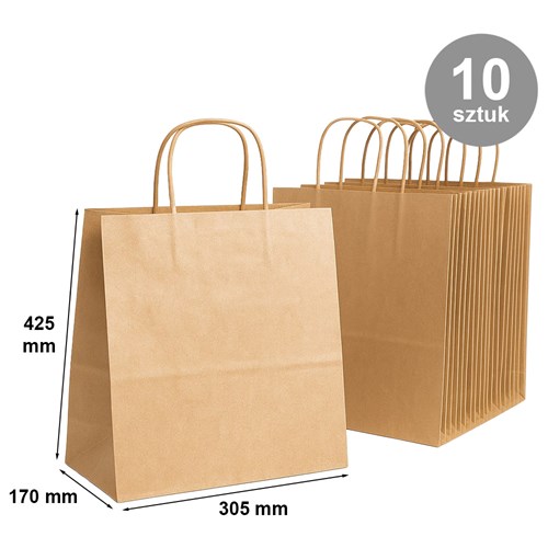 Pakiet - Torba 305x170x425 / BRĄZOWA / GŁADKA 10 szt