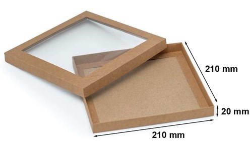 Pudełko ozdobne brązowe kraft 210x210x20mm z oknem