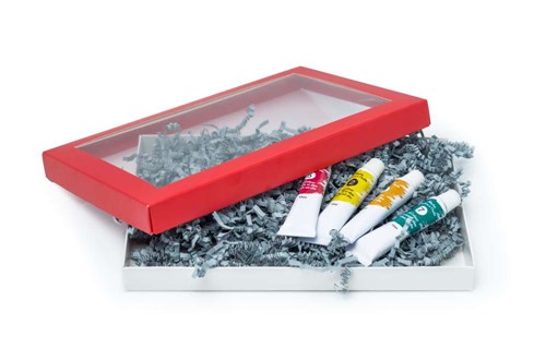 Pudełko ozdobne czerwone 220x150x20mm z oknem