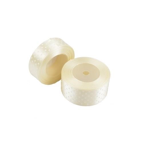 Wstążka satynowa kropki 25mm kremowa 22m WSK6004