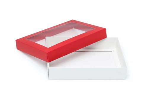 Pudełko ozdobne czerwone 260x180x50mm z oknem