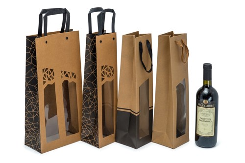 Torba na wino KRAFT 95x91x385mm, brązowo-czarna Z OKNEM