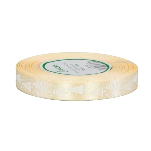 Wstążka świąteczna kremowa z choinkami 25 mm x 22 m
