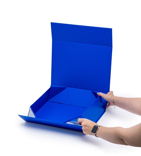 pudełko niebieskie 350x250x100, Pantone 293C, magnetyczne z klejem 3M, royal blue gift box, opakowanie premium