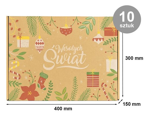 karton świąteczny, pudełko fasonowe, karton Wesołych Świąt, pakiet 10 sztuk, karton prezentowy