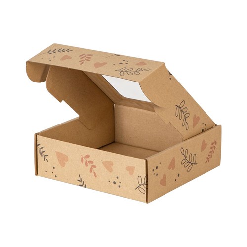 Pudełko ozdobne EKO z oknem Serca i liście 150x150x50mm