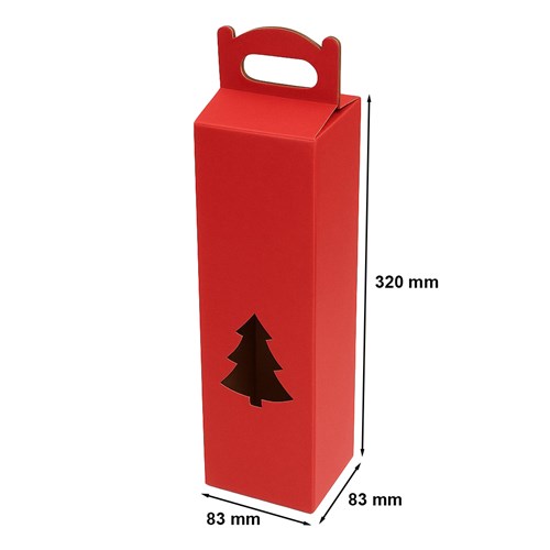 Pudełko na wino choinka czerwone 83x83x320mm F217