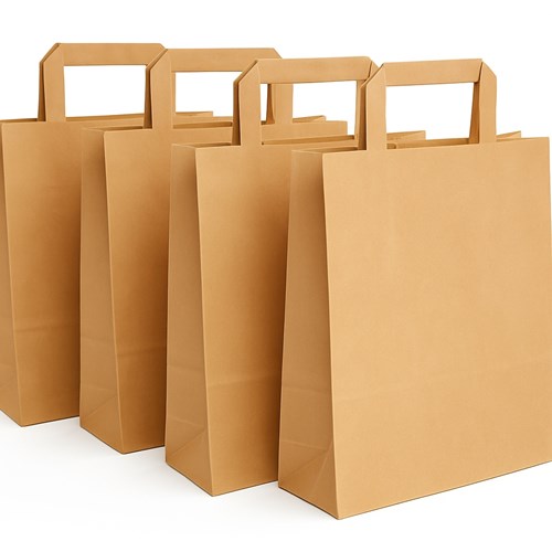 Torba papierowa z uchwytem płaskim 180x80x220 / Brązowa / - 250 sztuk