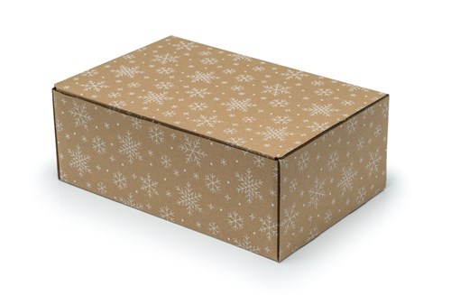Pudełko świąteczne 375x245x140mm(zewn.) brąz +śnieżki F421