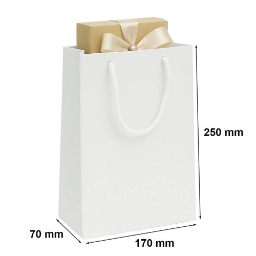 Białe prążkowane torby prezentowe Prestige 170x70x250 mm, 2 szt.