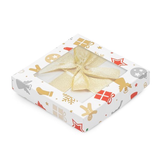 Pudełko świąteczne z oknem prezenty 105x105x20mm