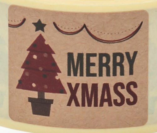 Naklejki świąteczne Kraft 35x40mm Merry Xmas Choinka, 200szt