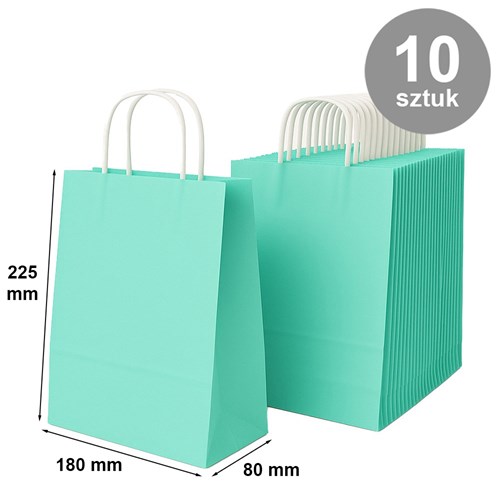 Pakiet - Torba papierowa na prezent 180x80x225 PASTELOWA ZIEL. 10 szt