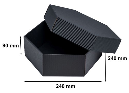 Pudełko karbowane z wieczkiem czarne 6-kątne 240x240x90mm