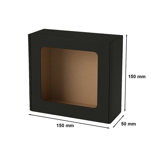 Czarne pudełko z okienkiem 150x150x50 mm