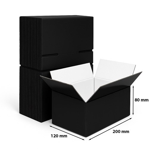 Pakiet 50 sztuk czarnych kartonów klapowych 200x120x80 mm – opakowania wysyłkowe