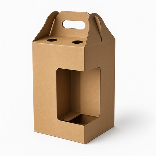 Karton wykrojnikowy z oknem i uchwytem 140x140x270mm  na 4 piwa F217