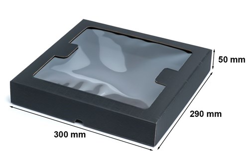 Pudełko ozdobne karbowane czarne 290x300x50mm z oknem