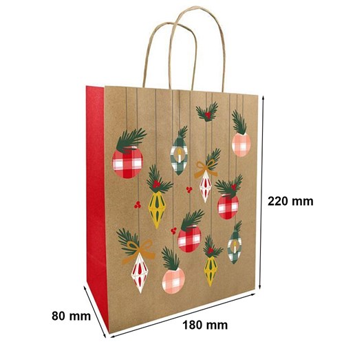 Torba ozdobna świąteczna KRAFT 180x80x220mm BOMBKI