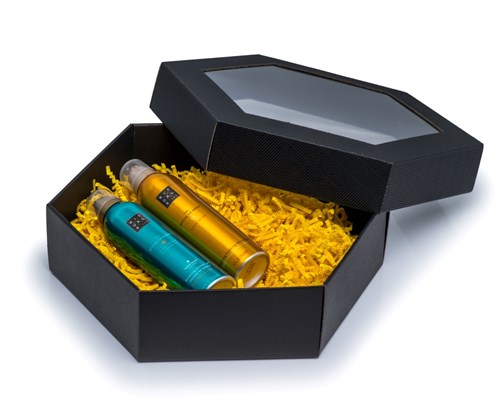 Pudełka karbowane czarne 240x240x90mm wieczko z oknem, 10szt