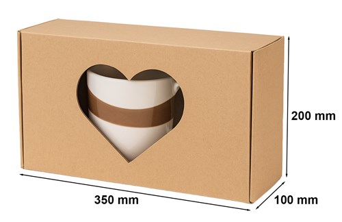Pudełko ozdobne z oknem-sercem EKO brąz 350x200x100mm