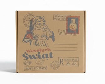 Karton fasonowy kraftowy z nadrukiem świątecznego listu, idealny do pakowania prezentów.