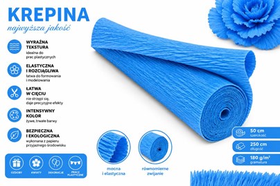 Krepina Włoska 180g Niebieska 50×250 cm Gruba Bibuła Florystyczna