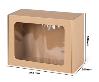 Brązowe pudełko prezentowe z okienkiem 250x200x100mm EKO