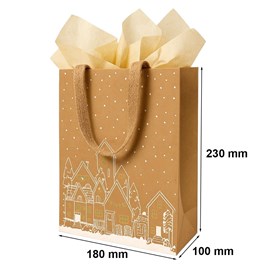 Torba KRAFT 180x100x230mm Złota Z Motywem Świątecznym Na Upominki