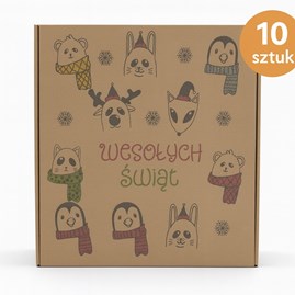 karton świąteczny 10 sztuk, karton zwierzaki WŚ, pudełka świąteczne kraft, kartony fasonowe boże narodzenie, pudełka prezentowe