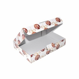 Pudełko prezentowe w formie kartonika wykrojnikowego z motywem świątecznych bombek