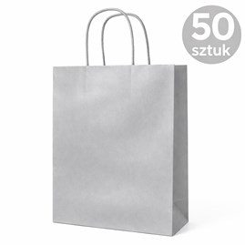 Torba papierowa srebrna 180×80×225 mm z uchwytem 50 sztuk