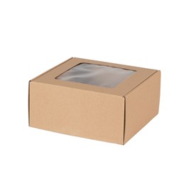 Karton ozdobny z okienkiem prezentowy 200x200x100mm brązowe EKO