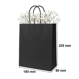 Czarna torebka papierowa 180x80x225 mm z uchwytem skręcanym – stylowa i kompaktowa