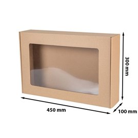 Pudełko ozdobne EKO brąz z oknem 450x300x100mm