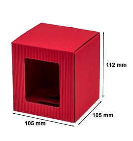 Czerwony karton na kubek 105x105x112mm z okienkiem karbowany