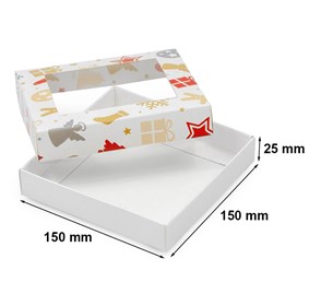 Pudełko świąteczne z oknem prezenty 150x150x25mm
