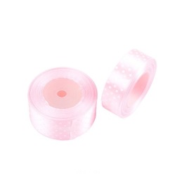 Wstążka satynowa kropki 12mm różowa 22m WSK6037