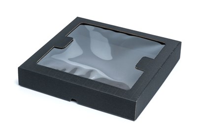 Pudełka karbowane czarne 290x300x50mm z oknem 10 sztuk