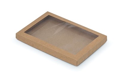 Pudełko ozdobne brązowe kraft 220x150x20mm z oknem