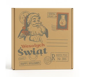 Karton fasonowy kraftowy z nadrukiem świątecznego listu, idealny do pakowania prezentów.