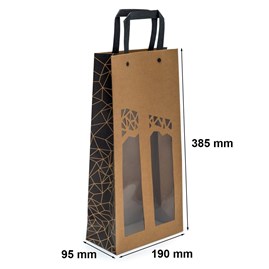 Torba upominkowa Z OKNEM na 2 butelki 190x95x385mm Ecru-Noir