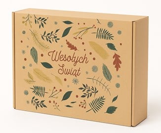 Karton fasonowy szary MIX Świąteczny z nadrukiem gałązek i napisem Wesołych Świąt, 350x250x90 mm.