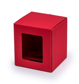 Czerwony karton na kubek 105x105x112mm z okienkiem karbowany