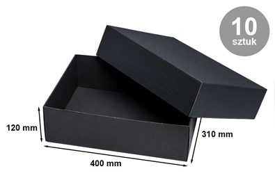 Pudełka karbowane czarne z wieczkiem 400x310x120mm, 10 sztuk